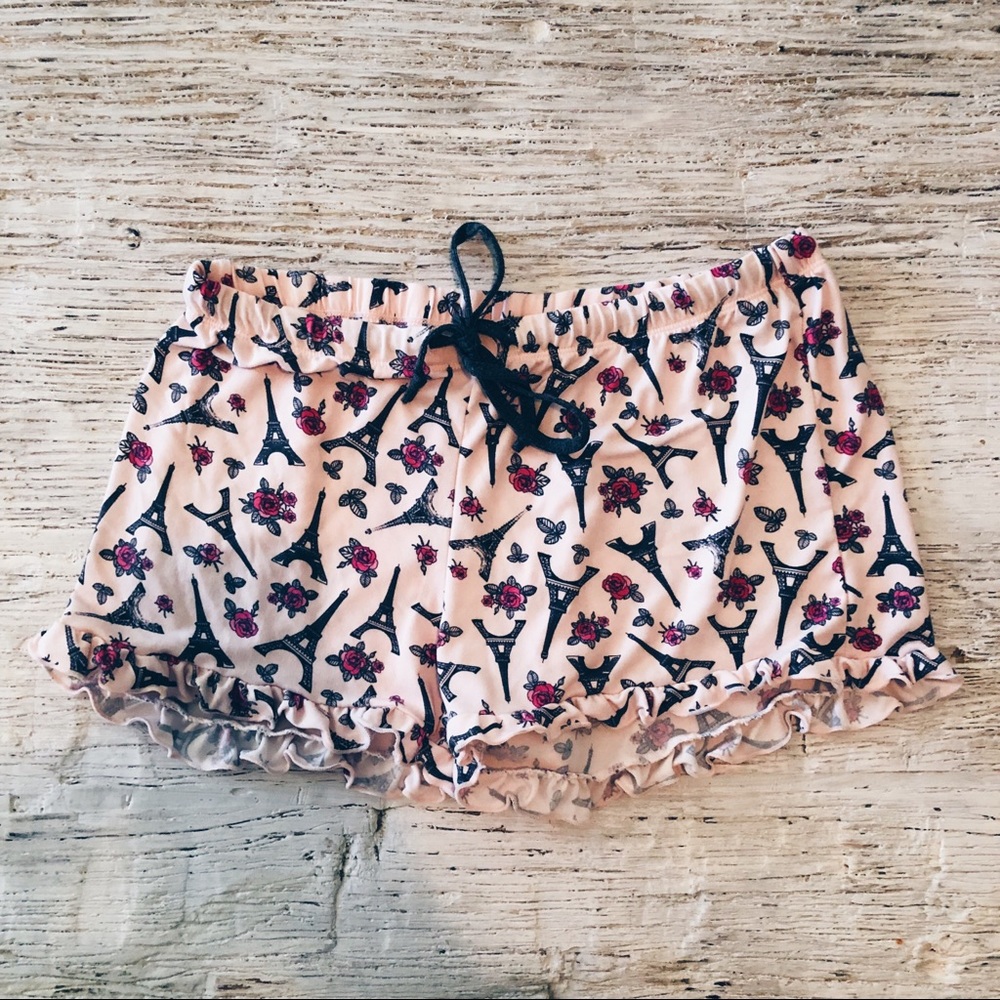 Paris and roses pink pajama shorts